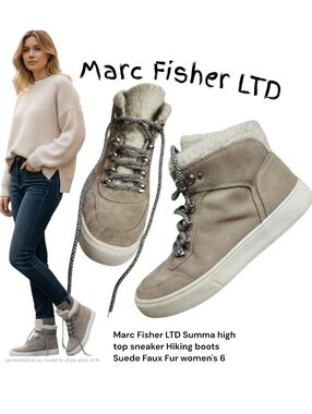 Marc Fisher Women's LTD Summa high top sneaker Hiking boots Suede Faux Fur 6